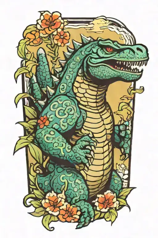 Godzilla wearing a Hawaiian shirt tattoo design idea