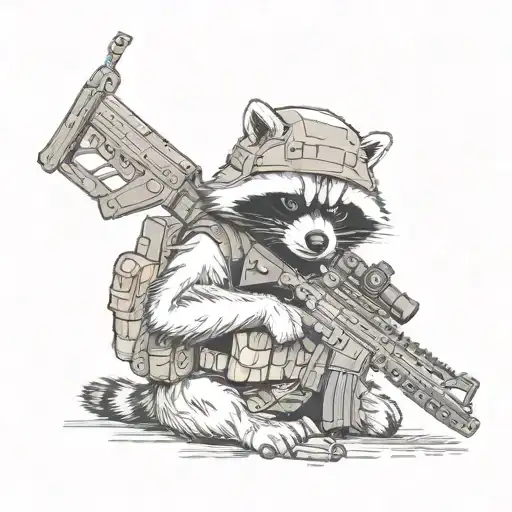 army raccoon wearing a helmet holding an m4 rifle tattoo design idea