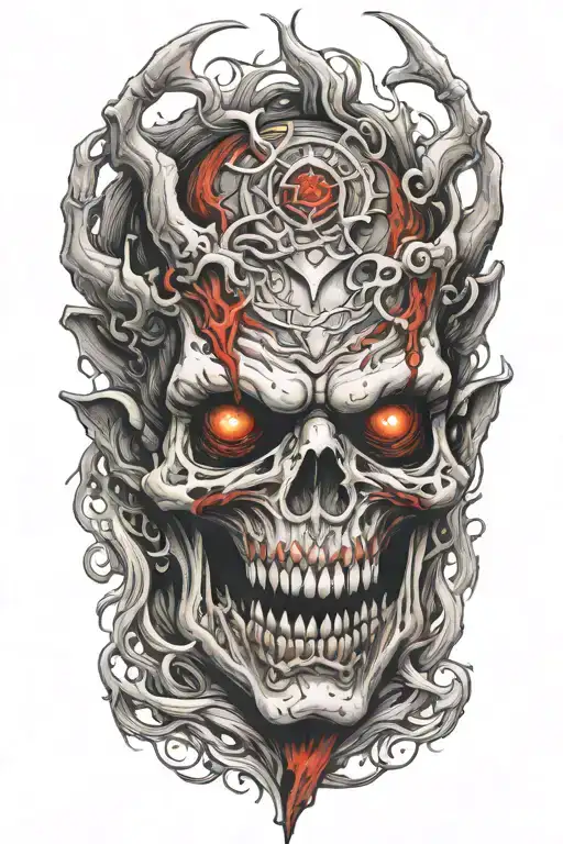 Horror demon half angel tattoo design idea