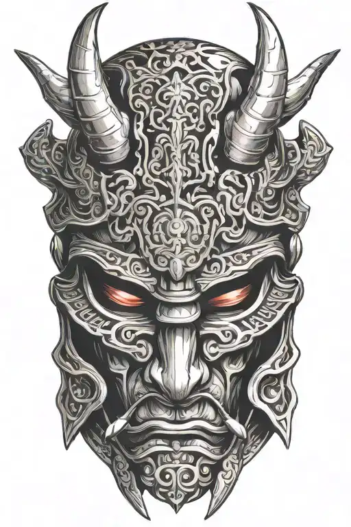 Samurai helmet with horns tattoo design idea