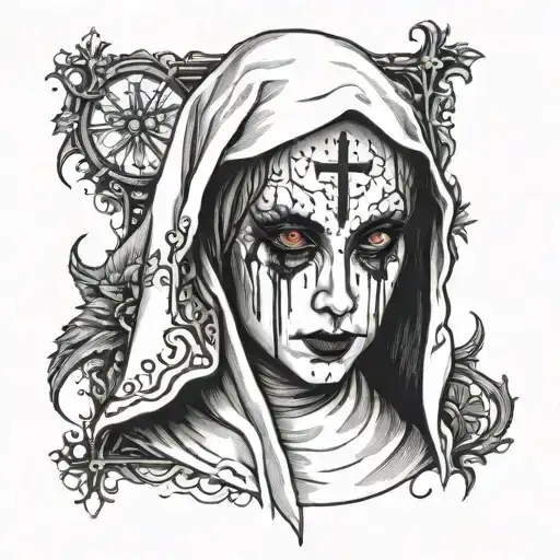 Nun with bloody eyes horror tattoo design idea