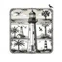 lighthouse , a harpoon, seagulls, and palmetto trees tattoo design idea