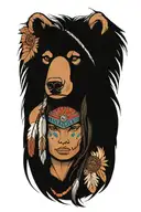 Native american with bear tattoo design idea