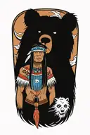 Native american with bear tattoo design idea