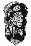 Native american with bear tattoo design idea