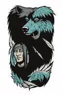 Native american with bear tattoo design idea