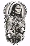 Native american with bear tattoo design idea