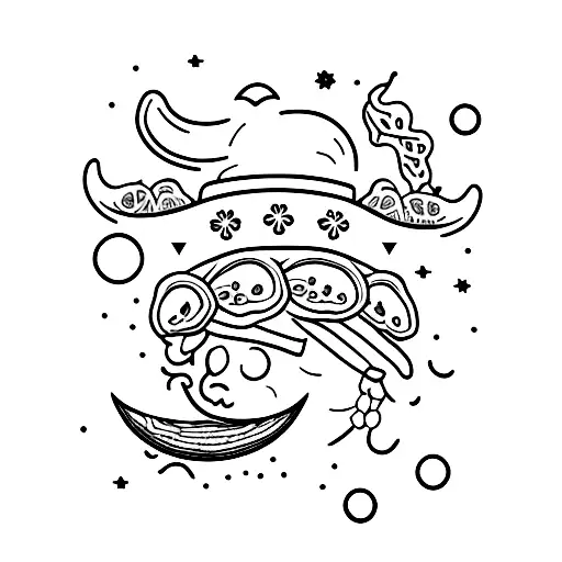moon with a chili pepper hat tattoo design idea