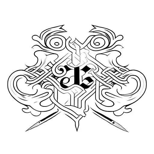 A knife with a black and edgy design, incorporating Leanna's name in a unique font tattoo design idea