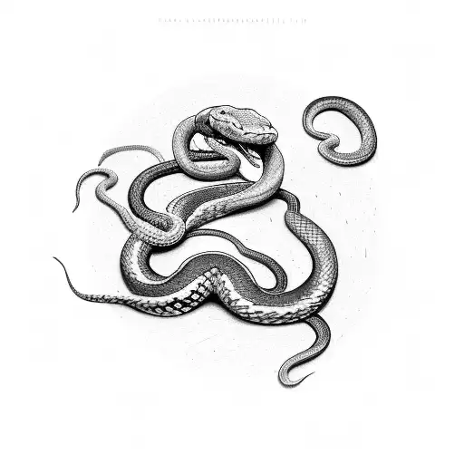 A snake coiled around a gun, with fine line details and dotwork shading tattoo design idea