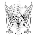 A knife with a black and edgy design, incorporating Leanna's name in a unique font tattoo design idea