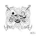 A knife with a black and edgy design, incorporating Leanna's name in a unique font tattoo design idea