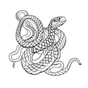 A snake coiled around a gun, with fine line details and dotwork shading tattoo design idea