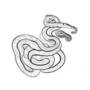 A snake coiled around a gun, with fine line details and dotwork shading tattoo design idea