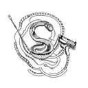 A snake coiled around a gun, with fine line details and dotwork shading tattoo design idea
