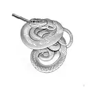 A snake coiled around a gun, with fine line details and dotwork shading tattoo design idea