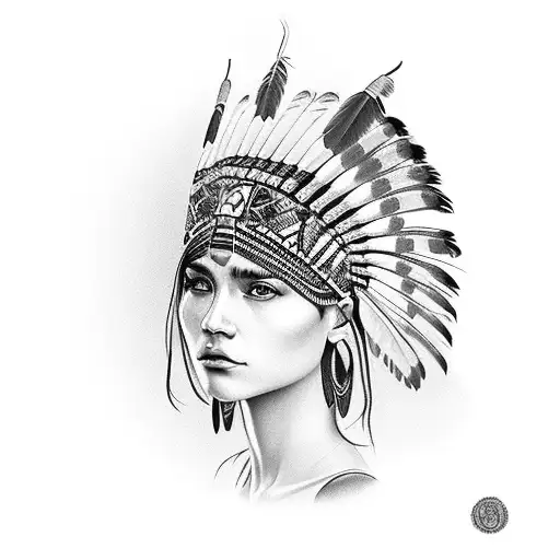 native girl with headdress tattoo design idea