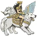 Amazon Warrior Princess riding a gryphon with the head of a golden retriever  tattoo design idea