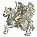 Amazon Warrior Princess riding a gryphon with the head of a golden retriever  tattoo design idea