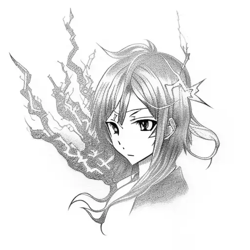 A dotwork tattoo of an anime character casting lightning spells tattoo design idea