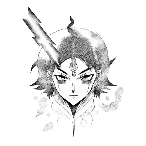 A dotwork tattoo of an anime character casting lightning spells tattoo design idea