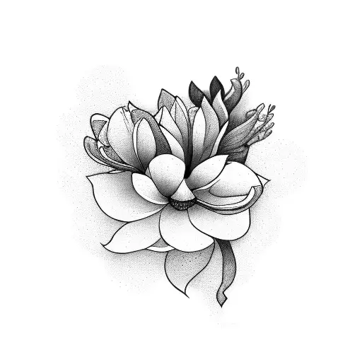 open book silhouette with single magnolia flower tattoo design idea