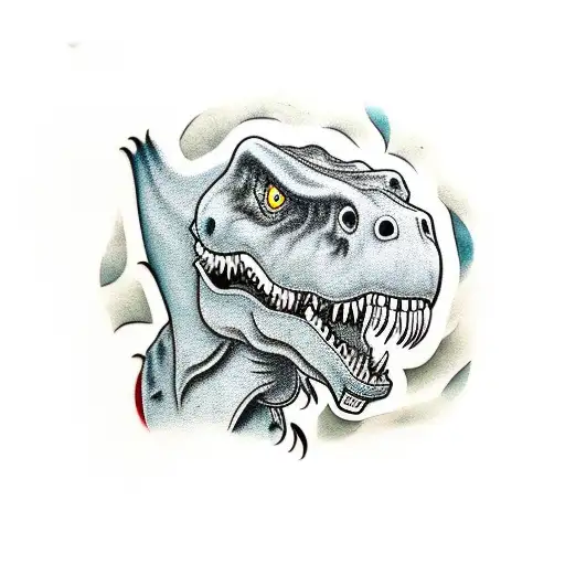 cartoon T rex with a leather Jacket and a skateboard tattoo design idea