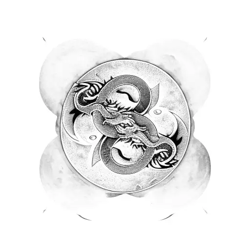 A dragon and moon merging together to form a yin-yang symbol tattoo design idea