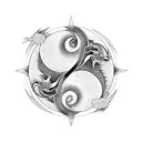 A dragon and moon merging together to form a yin-yang symbol tattoo design idea