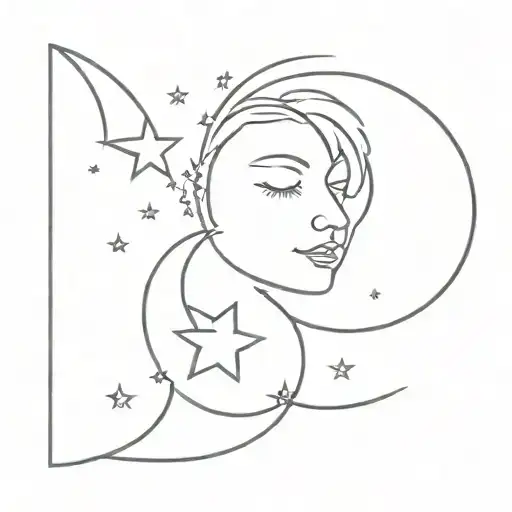mother and daughter moon and stars  tattoo design idea