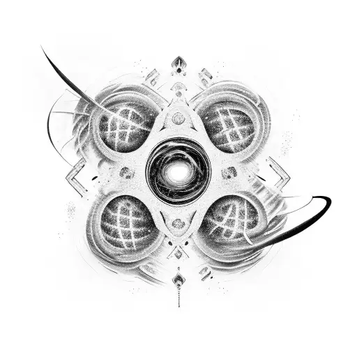 A guitar engulfed in a swirling nebula of sci-fi horror movie scenes tattoo design idea