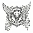 angel and Devil wings spread with halo and horn  tattoo design idea