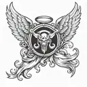 angel and Devil wings spread with halo and horn  tattoo design idea