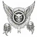 angel and Devil wings spread with halo and horn  tattoo design idea