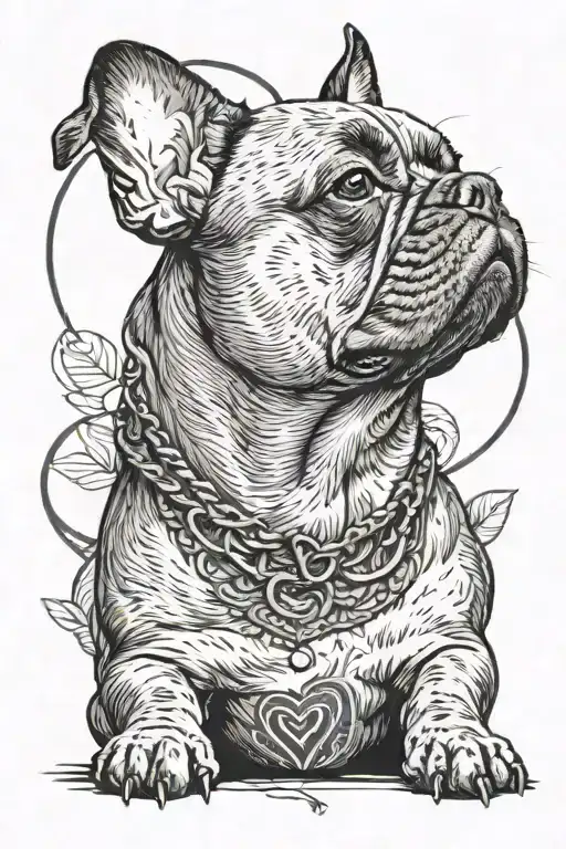 French bulldog next to Doberman looking up at a heart tattoo design idea