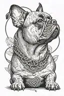French bulldog next to Doberman looking up at a heart tattoo design idea