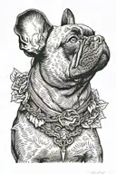 French bulldog next to Doberman looking up at a heart tattoo design idea