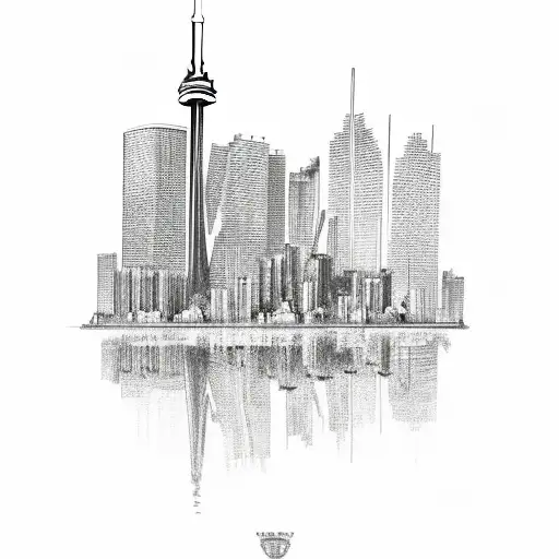 Toronto skyline reflect in water  tattoo design idea
