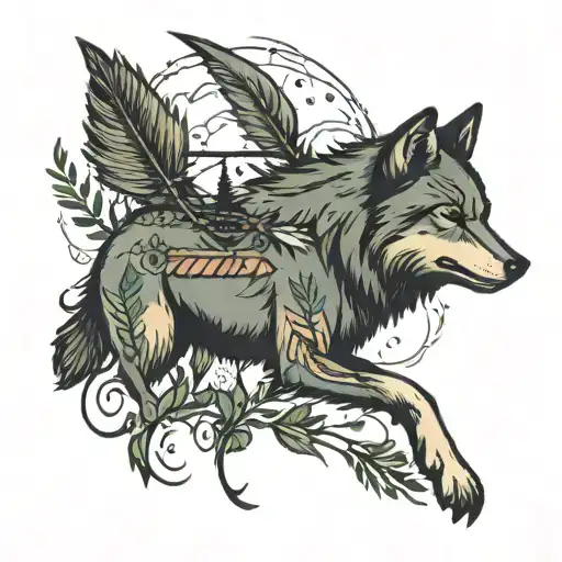 arrow in wolf back in open field looking tattoo design idea