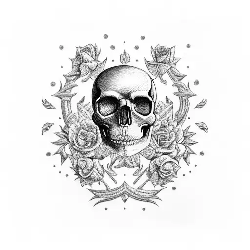little skull like Loui Vuitton pattern in black close together tattoo design idea