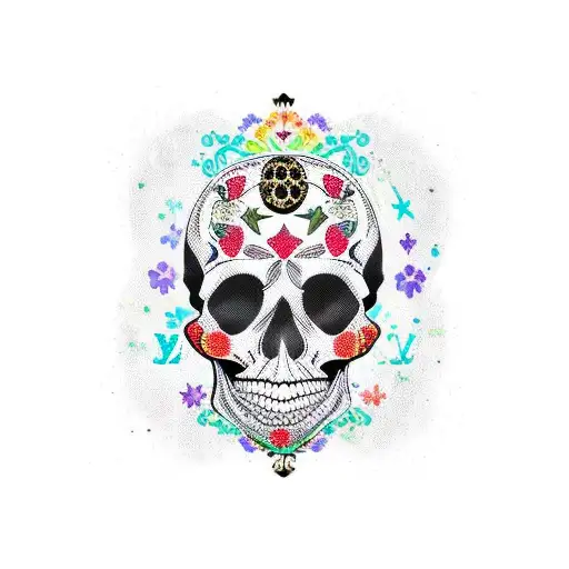 little skull like Loui Vuitton pattern in black close together tattoo design idea