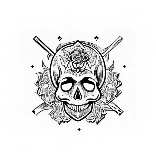 little skull like Loui Vuitton pattern in black close together tattoo design idea