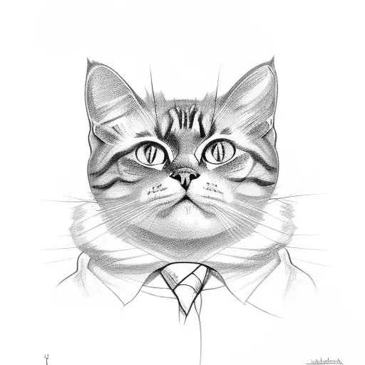 A sketch of a psychology student surrounded by cats tattoo design idea