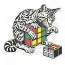 a grey tabby cat playing with a rubiks cube and film tape tattoo design idea