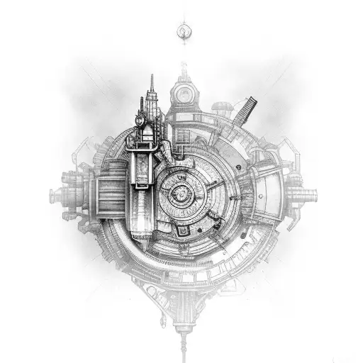 ciudad steampunk tattoo design idea