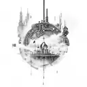 ciudad steampunk tattoo design idea