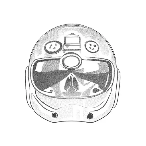 Biker with astronaut helmet on a motorcycle, side view tattoo design idea
