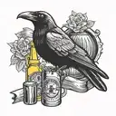 crow and beer bottle tattoo design idea