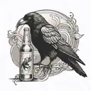 crow and beer bottle tattoo design idea