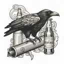 crow and beer bottle tattoo design idea